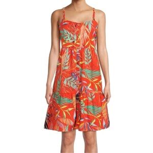Beachlunchlounge Tropical Mini Dress Braided Straps Colorful Button Front XXL